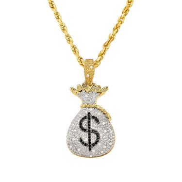 Yellow 10k Yellow Gold Diamond Money Bag Pendant 0.35 Ctw